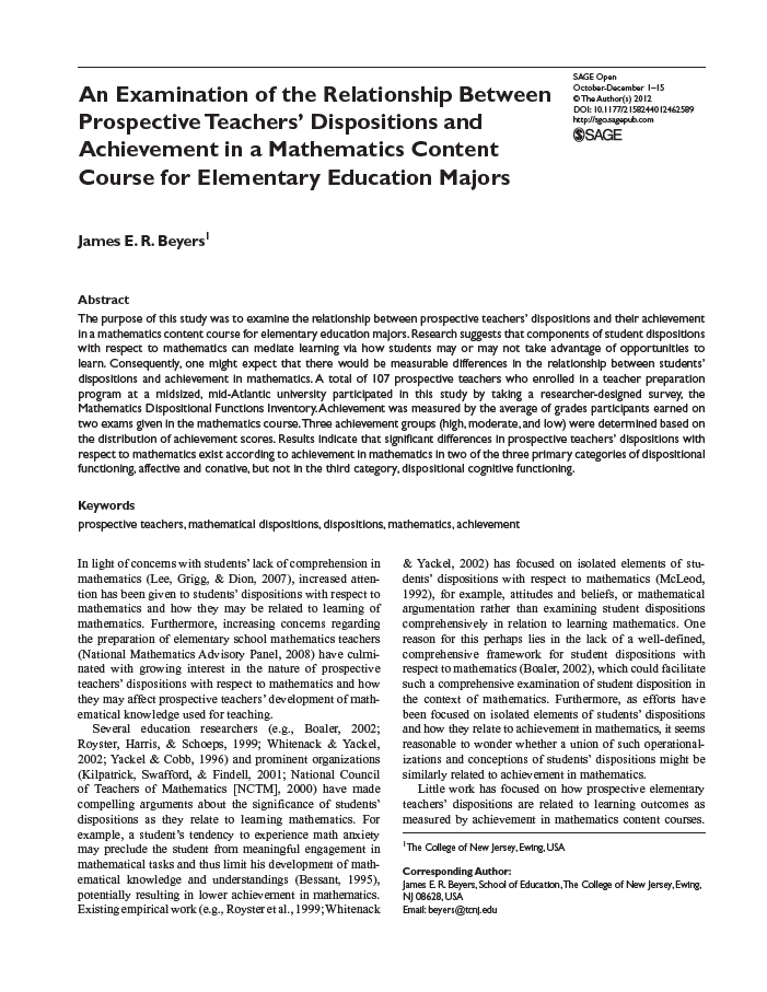 An Examination Of The Relationship Between Prospective Teachers ...